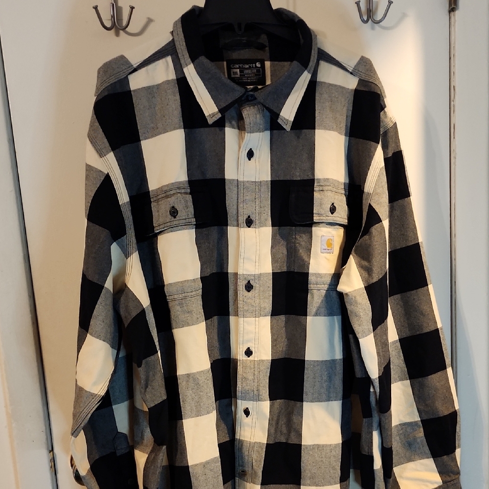 Carhartt Checkered Flannel Shirt in Black and Cream